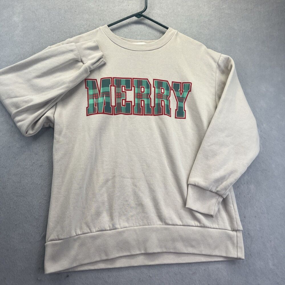 State of Mine Womens M Pullover Warm Holiday Sweatshirt Merry Plaid - Picture 2 of 11